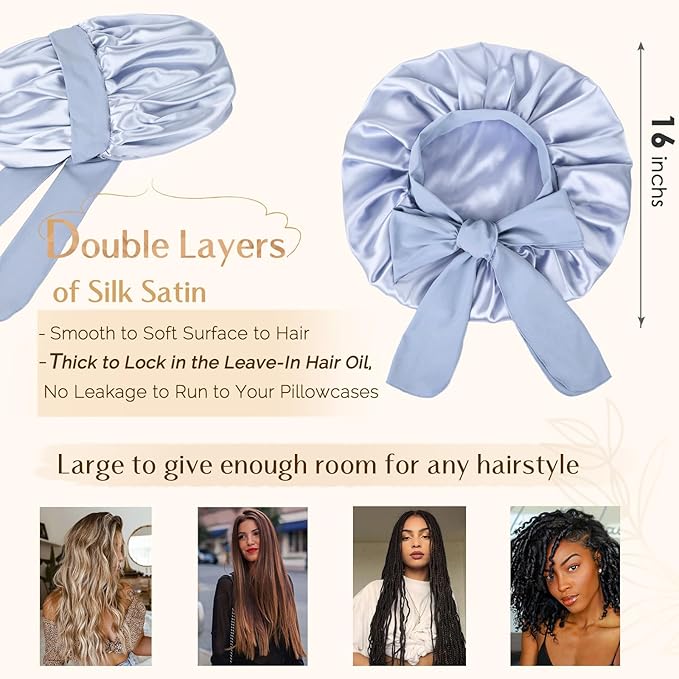 YANIBEST Silk Bonnet for Sleeping Women Satin Bonnet Double Layer Satin Lined Hair Bonnet with Tie Band Curly Hair