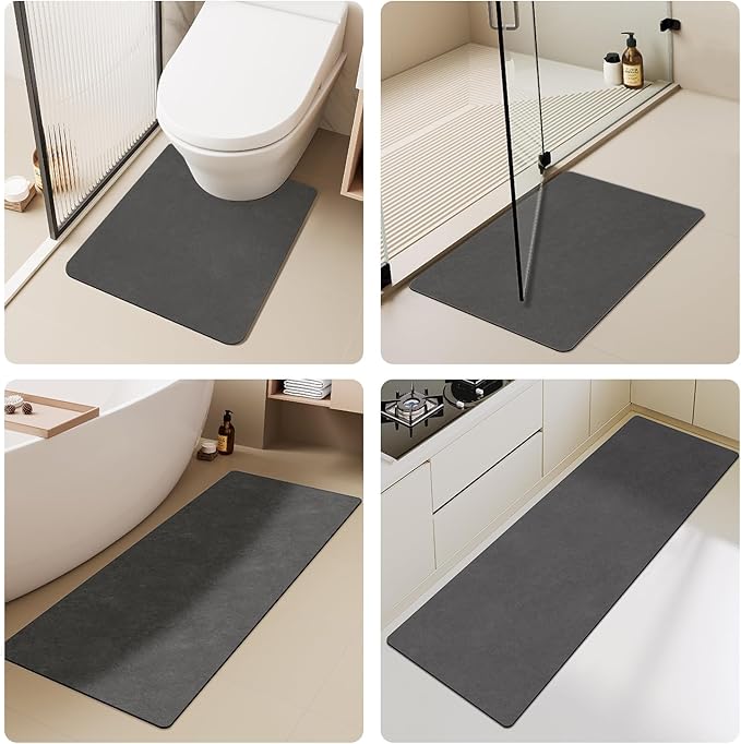 Bath Mat, Bathroom Rugs Non Slip Washable Thin Absorbent Quick Dry Bath Mat Fits Under Door Bathroom Floor Mat Perfect for Bath, Shower, or Sink 20"x30" Dark Grey