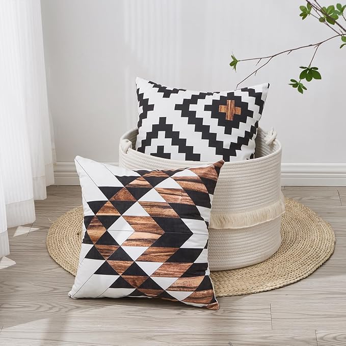 Aztec Throw Pillow Covers Set of 6,Rustic Southwestern Western Brown Wooden Texture Home Decor Ethnic Farmhouse Outdoor Couch Decorative Cushion Case 18"X18"