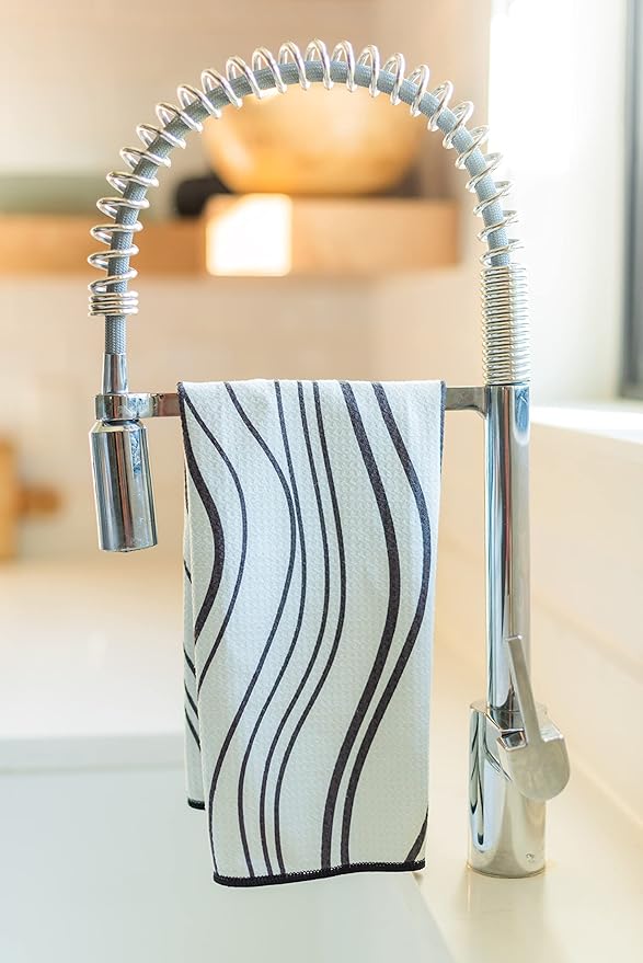 || 3 Pack|| Kitchen Towels || Dish Towels || Tea Towels || Highly Absorbent || Hanging Loop || Dish Cloths || Modern || Designer Prints (Beige/Black)