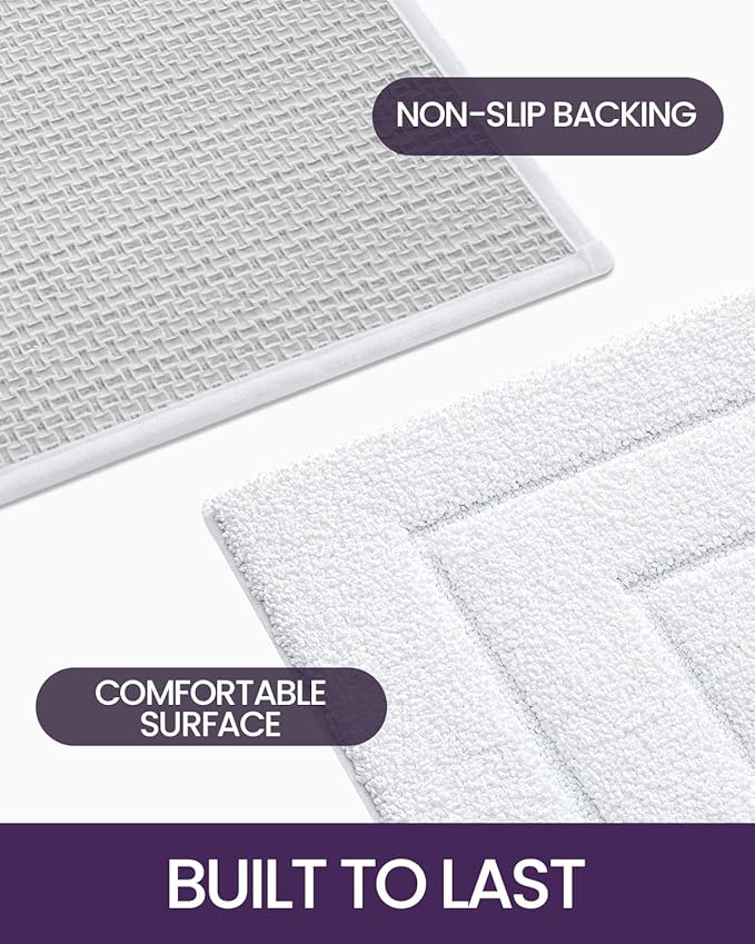 DEXI Bathroom Rug Set 4 Piece 32x20, Non Slip Washable Bath Mat for Shower Floor, Absorbent Soft Bathmat with Rubber Backing, Quick Dry Microfiber Carpet, White