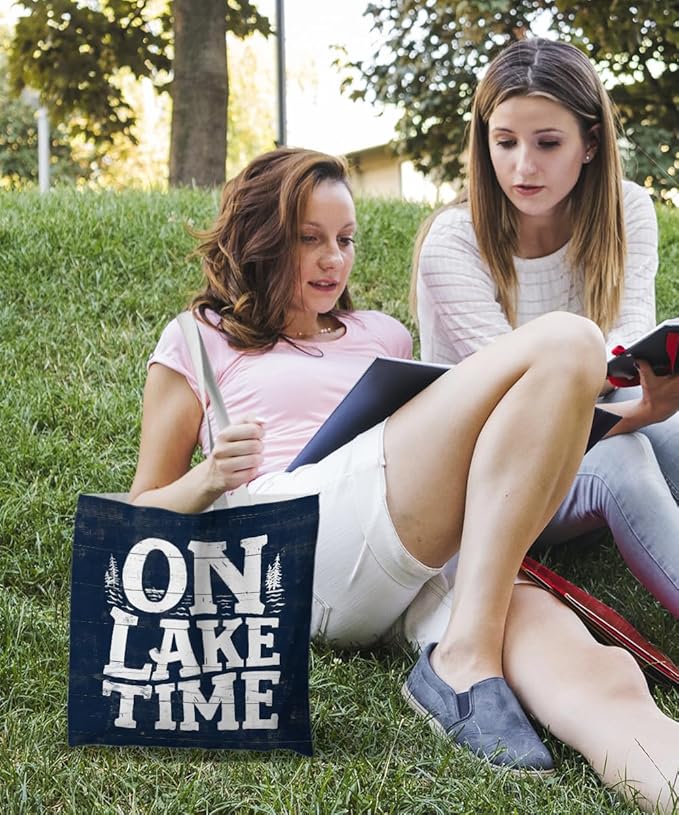 Lake Turtle Canvas Tote Bag for Women Teen Girls Gifts Cute Small Travel Work Tote Bags Reusable Grocery Bags Shoulder Bag