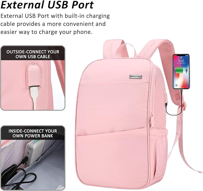 MAXTOP Deep Storage Laptop Backpack with USB Charging Port[Water Resistant] College Computer Bookbag Fits 16 Inch Laptop