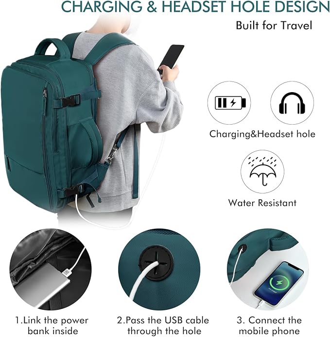 Beraliy Travel Backpack, Carry on Backpack, Airline Approved Personal Item Bag, 16 Inch Laptop Backpack, Waterproof Hiking Daypack Backpack, Weekender Bag, Peacock Blue