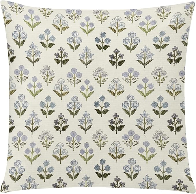 COMMINY Sage Green Blue Floral Pillow Cover 18x18 Set of 6 Minimalist Modern Throw Pillow Covers Square Cushion Covers for Couch Sofa Living Room Home Decor