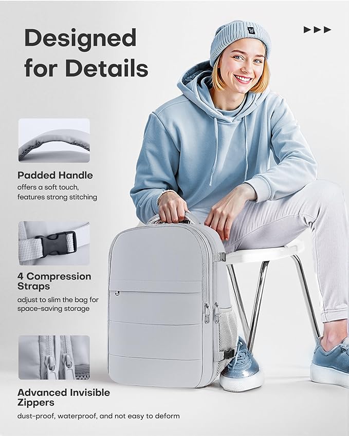 HOTOR Travel Backpack - Flight Approved Travel Bag for Men and Women, Carry on Luggage for 15.6" Laptop and Travel Essentials for Work, Business, Weekender, College 11.8"x7.9"x17.3" (Grey)