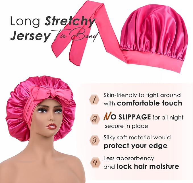 YANIBEST Silk Bonnet for Sleeping Women Satin Bonnet Double Layer Satin Lined Hair Bonnet with Tie Band Curly Hair
