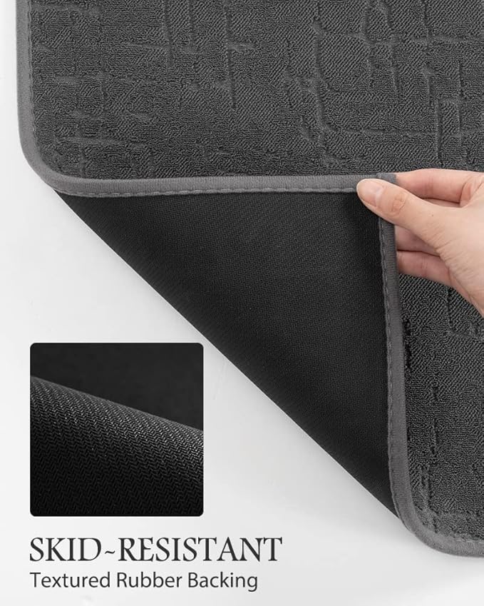 AMOAMI-Bath Mat-Absorbent Quick Dry Bathroom Floor Mats-Washable Rubber Backing Bath Mats for Bathroom Rugs Fit Under Door-Bath Rug for in Front of Sink Bathtub Shower Room, Dark Grey 17''x24''