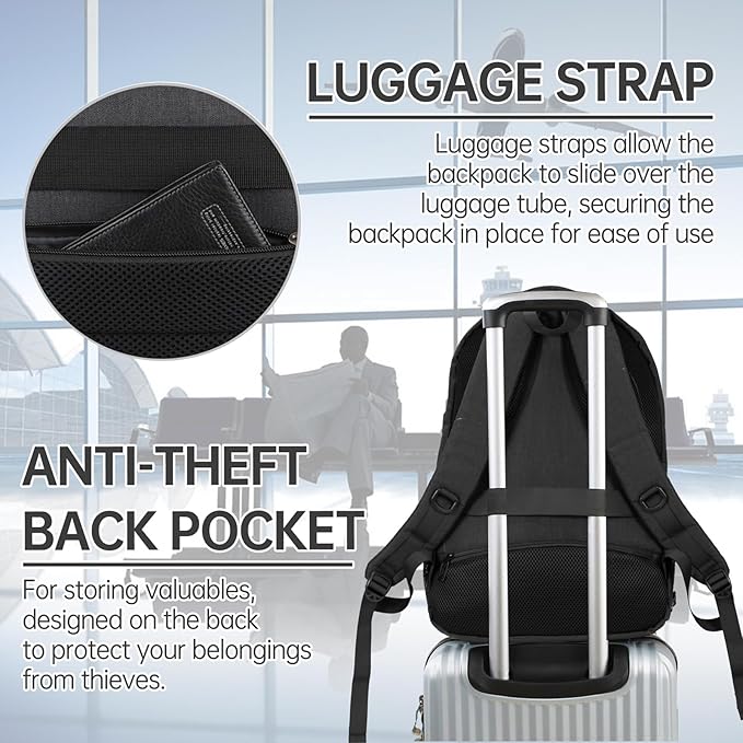 Large Travel Laptop Backpack, Business Anti Theft Slim Sturdy 18 Inch Laptops Bag with USB Charging Port, Waterproof College Computer Bag Gift for Men & Women Fits 18 Inch Notebook, Black