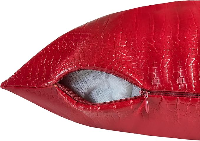 Faux Leather Throw Pillow Cover 16X16 Inch Set of 2 Christmas Red Outdoor Modern Solid Decorative Pillow Covers for Room Couch Living Bedroom Bed Sofa Party