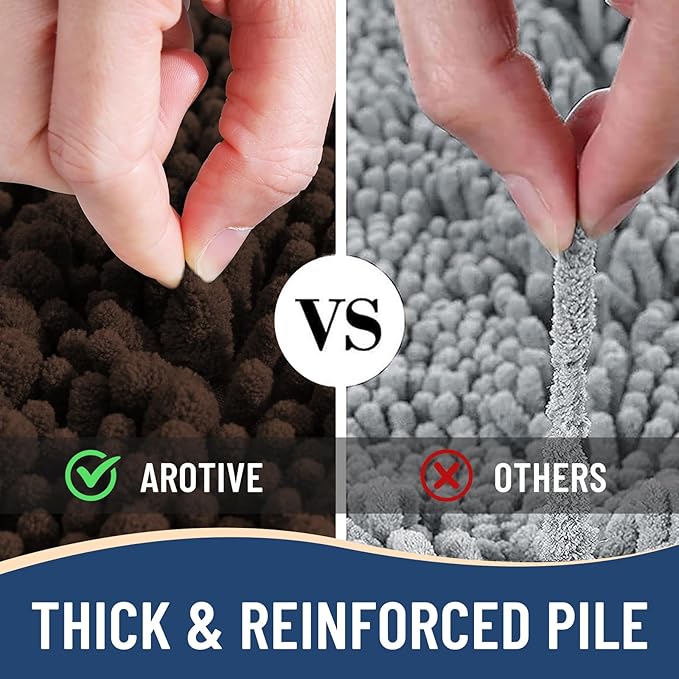 Arotive Luxury Chenille Bathroom Rug Mat, Extra Soft Thick Absorbent Shaggy Bath Rugs, Non-Slip Machine Wash Dry, Plush Bath Mats for Bathroom, Shower and Tub, 70x24, Brown