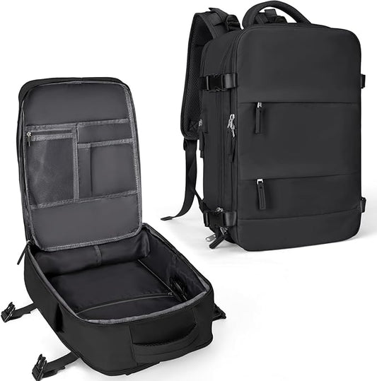coowoz Large Travel Backpack For Women Men,Carry On Backpack Flight Approved,Hiking Backpack Waterproof Outdoor Sports Rucksack Casual Daypack Fit 15.6 Inch Laptop Shoes Compartment (Black)