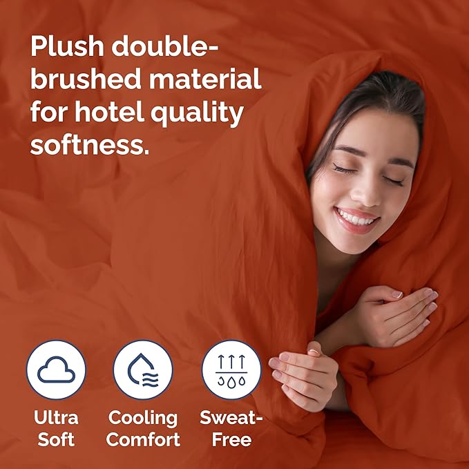 Duvet Cover King Size Set - Extra Soft King Size Duvet Cover 104 x 90 with 2 Pillow Shams - Hotel Luxury Easy Care and Fade Free w/Zipper Closures & Ties - Comfy Breathable Bedding Set (Terracotta)