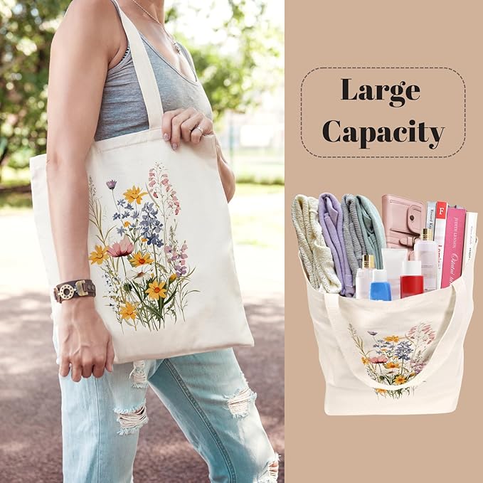 Tote Bag for Women, Canvas Tote Bag with Pockets,Canvas Shopping Bags,Reusable Grocery Bags
