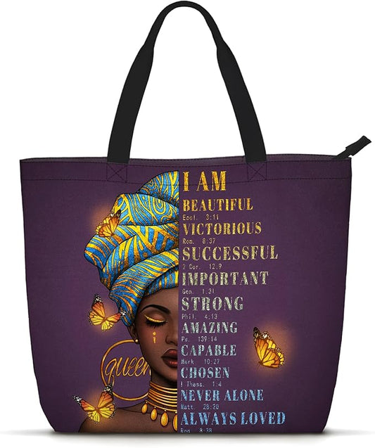 African American Black Women Tote Bag Black Girl Magic Shoulder Handbag For Work Travel Beach Shopping