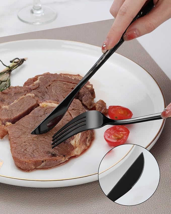 Hammered Black Silverware Set,30 Piece Stainless Steel Flatware Set for 6,Modern Cutlery Set,Includes Spoon Fork Knives Set,Home Kitchen and Restaurant,Dishwasher Safe