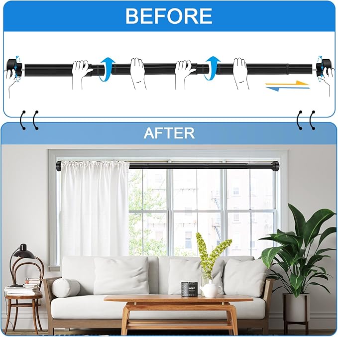 YNL Shower Curtain Rod 34-82 (2.8-6.8ft) Inches, Adjustable Spring Shower Rod No Drilling, Non-Slip, Never Rust, Stainless Steel, Suitable for Bathroom Window Living Room, Matte Black