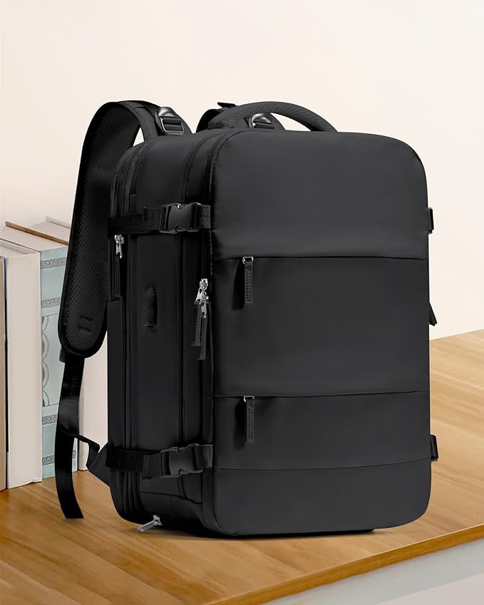coowoz Large Travel Backpack For Women Men, Carry On Backpack,Hiking Backpack Waterproof Outdoor Sports Rucksack Casual Daypack Expandable Heavy Duty Extra large Backpack Black Expansion