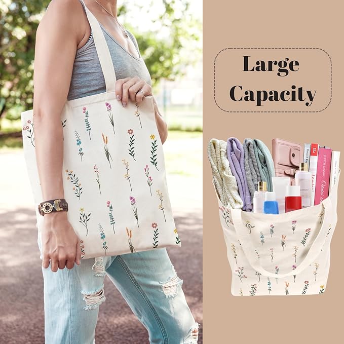Tote Bag for Women, Canvas Tote Bag with Pockets,Canvas Shopping Bags,Reusable Grocery Bags
