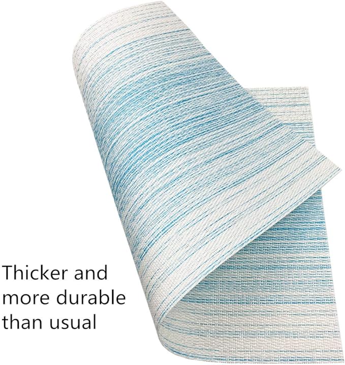 Placemat,Blending Color Durable Woven Vinyl Placemat Washable Heat-Resistant Anti-Skid Kitchen Dining Table Mats (Set of 4, Blue with White)