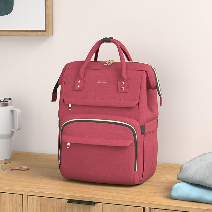 LOVEVOOK Laptop Backpack for Women,17 Inch Professional Womens Travel Backpack Purse Computer Laptop Bag Nurse Teacher Backpack,Waterproof College Work Bags Carry on Back Pack with USB Port,Wine Red