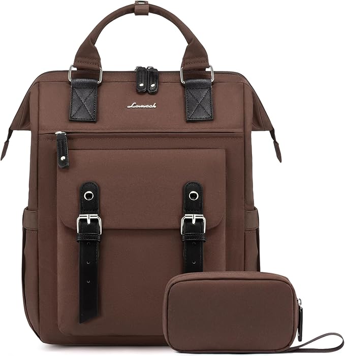 LOVEVOOK Laptop Backpack for Women Work Teacher Backpack, Business Computer Bag Doctor Nurse Bags, College Backpack Purse Laptop Bag, Waterproof Anti-theft Large Travel Back Pack, 17 Inch, Coffee