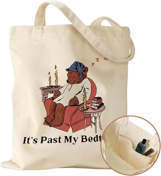 Aesthetic Canvas Tote Bag with Inner Pocket for Women, Cloth Cotton Totes Bag with Pattern for Shopping, Gym