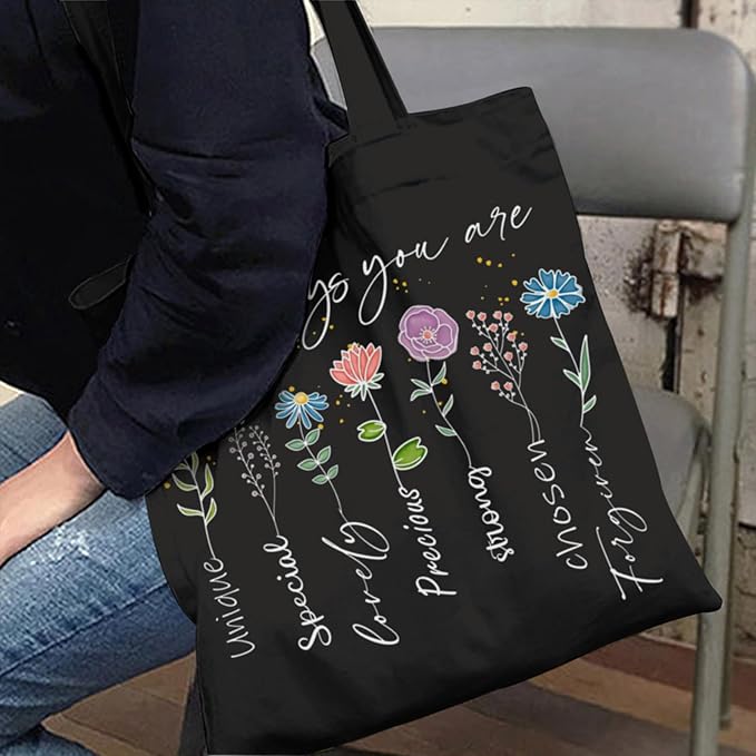 2 Pack Christian Bible Canvas Tote Bag for Women with Makeup Bag Gods Says You Are Bags Floral Tote Bag Aesthetic