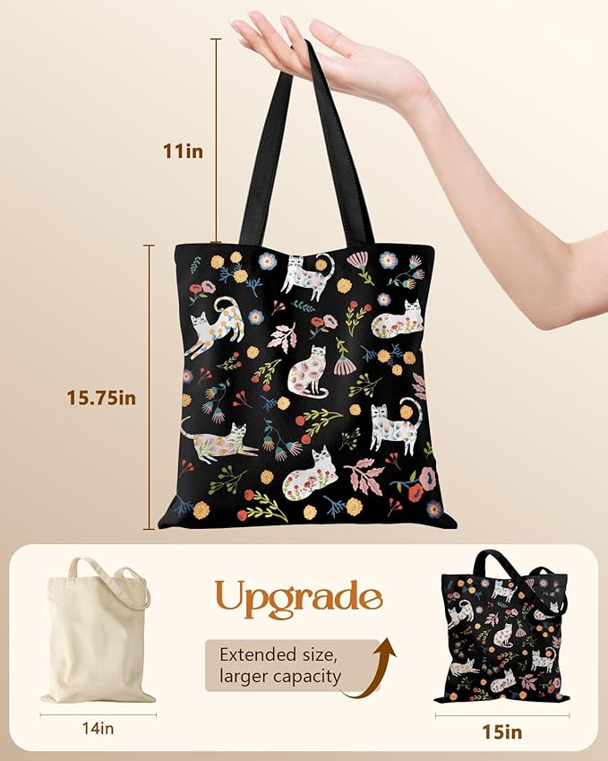 Canvas Tote Bag for Women - Aesthetic Canvas Totes with Pockets Cute Reusable Cloths Ladies Shoulder Bag