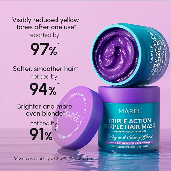MAREE Purple Hair Mask – Toner for Blonde Hair – Purple Conditioner for Orange Brassy Bleached Highlighted – Grey, Silver, Ash Color Treated – Keratin Hair Care & Biotin – Matizador Para Cabello Rubio