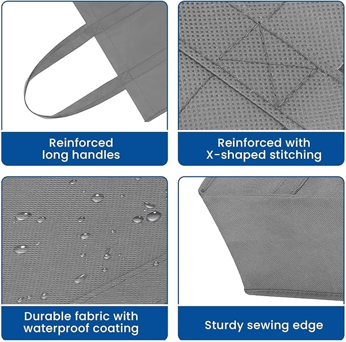 WISELIFE Reusable Grocery Shopping Bags 10 Pack Large Foldable Tote Bags Bulk, Eco Produce Bags with Long Handle for Shopping Groceries Clothes (Grey&Black)