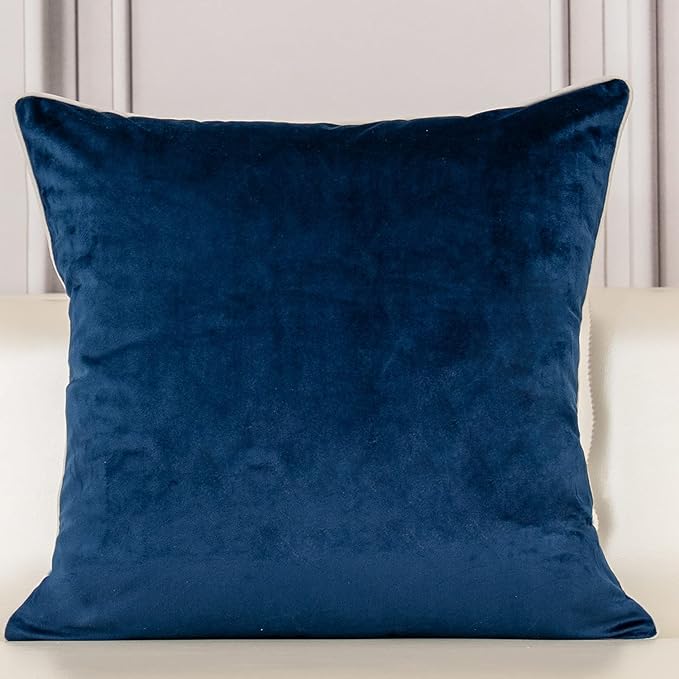 Aeckself European Floral Pillow Cover 18x18 Inch, Luxury Velvet Embroidered Decorative Throw Pillow Cover for Couch Bedroom Living Room, Navy Blue and White