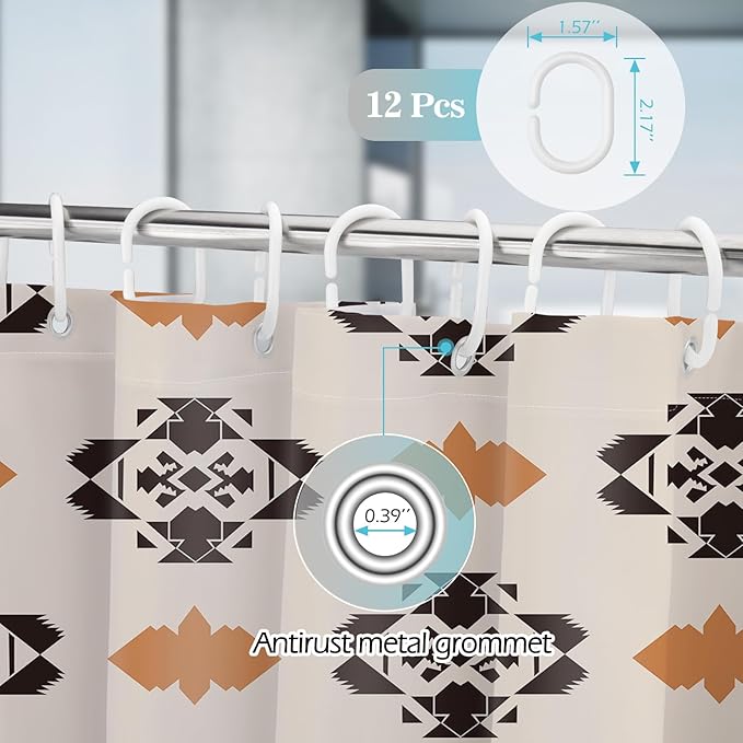 Aimego Western Aztec Shower Curtain - Southwest Boho Chic Geometric Ethnic Tribal Vintage Country Farmhouse Fabric Cloth Bath Shower Curtains Set with 12 Hooks for Bathroom Decor Accessories, 72"x72"