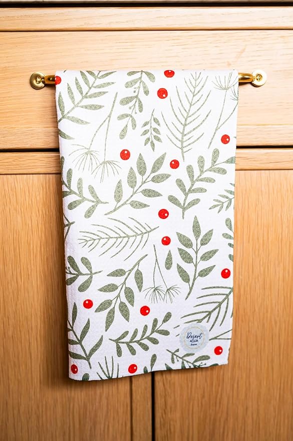 || 3 Pack|| Double Sided || Not Your Ordinary Dish Towels || Waffle Weave Microfiber|| Highly Absorbent || Hanging Loop || Dish Cloths || Modern || Designer Prints (Christmas Holly)