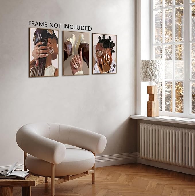 Marllifenney 3Pcs Black Girl Wall Art Posters Black Woman Decor Abstract African American Canvas Prints Modern Black Women Painting Black Female Pictures for Bedroom Living Room Dorm 12x16in Unframed