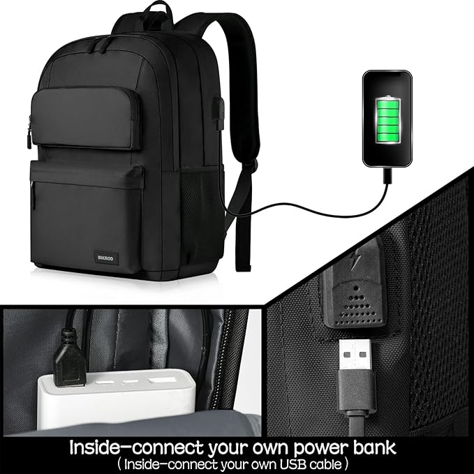 School Backpack for Teen Boys and Girls, Travle Laptop Backpack for men and women, Carry-on Lightweight Casual Black Bookbag with USB Charging Port Fit 17.3 Inch Laptop, Black