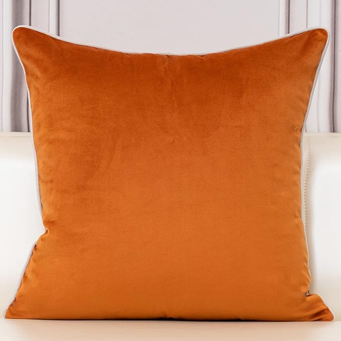 Aeckself European Floral Pillow Cover 18x18 Inch, Luxury Velvet Embroidered Decorative Throw Pillow Cover for Couch Bedroom Living Room, Burnt Orange and White