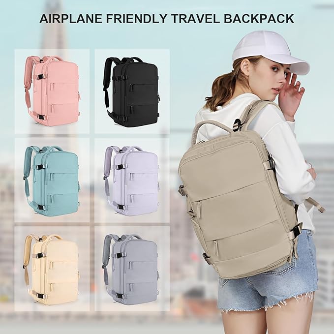 coowoz Travel Backpack For Women Men,Carry On Backpack,Hiking Backpack Waterproof Outdoor Sports Rucksack Casual Daypack travel essentials（Khaki）