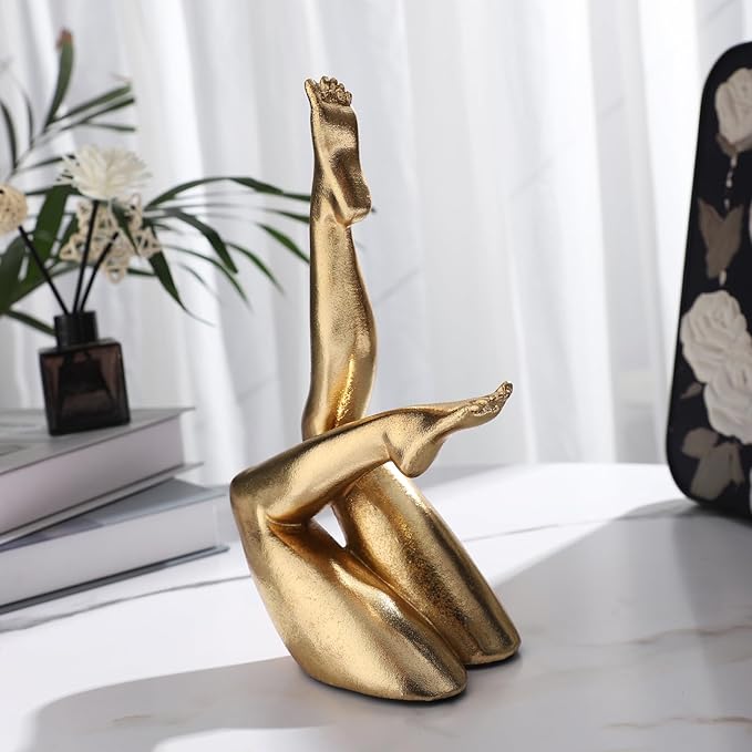 Golden Legs Sculpture Elegant Resin Home Decor Legs Statues Versatile Indoor/Outdoor Ornament, Bedroom, Office Desktop, Cabinets, Perfect (Bent Leg)