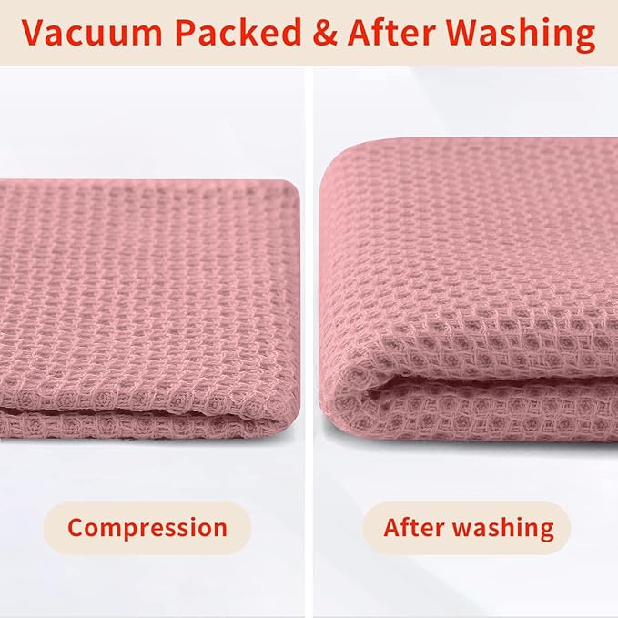 Homaxy 100% Cotton Waffle Weave Kitchen Dish Cloths, Ultra Soft Absorbent Quick Drying Dish Towels, 12 x 12 Inches, 8-Pack, Dried Rose