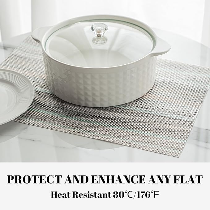 Placemats Set of 12 Vinyl/Plastic Woven Place Mats for Kitchen Table Indoor/Outdoor Washable Placemat Wipeable Dining Table Mats (Turquoise,12)