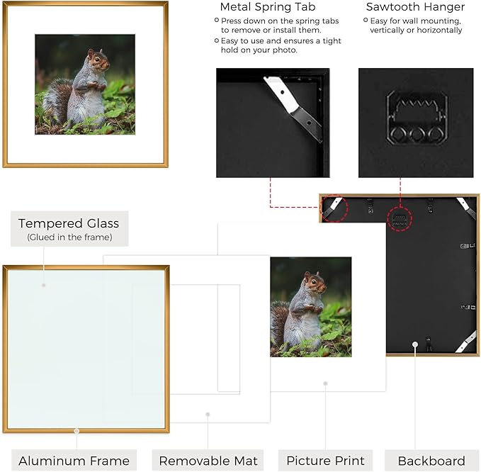 Golden State Art 12x12 Picture Frame 3 Pack - Aluminum Frames with 8x8 Removable Mats & Real Glass, Display 12x12 Posters or 8x8 Photos - Bronze Gallery Wall Frames for Home Office Decor