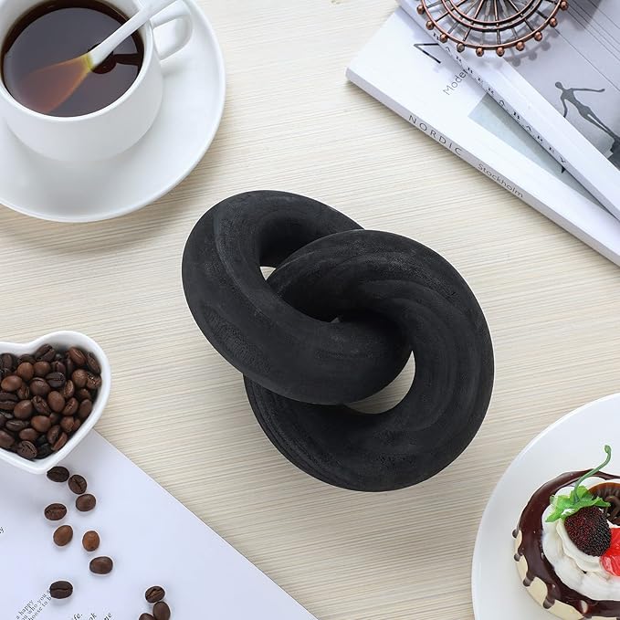 Yalikop 2 Link Wood Chain Link Decor Coffee Table Wooden Knot Decor Hand Carved Modern Farmhouse Ornament Boho Rustic Natural Chain Items for Home Living Room Bedroom Shelf Decorations(Black)