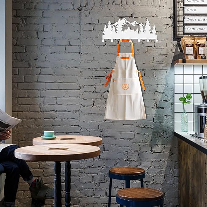 Key Holder Wall Mounted Key Hooks, White Metal Key Rack Hooks, Grove, Mountain Theme Wall Decoration Hooks, with 7 Hooks, Applicable to Front Doors, Lobby,Corridor, Offices (12 ")