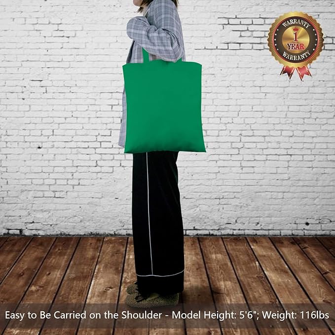 TOPDesign 12-Pack Economical 16"x15" Kelly Green Cotton Tote Bag, Lightweight Medium Reusable Grocery Shopping Cloth Bags, Suitable for DIY, Advertising, Promotion, Gift, Activity