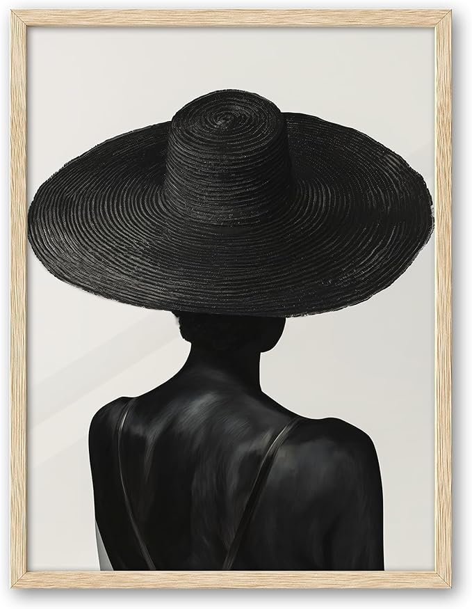 iHery Natural OAK Wood Black Girl Framed Wall Art, 12x16 in Black and White Modern Canvas Wall Art, Trendy African American Black Bedroom Decor, Set of 1 For Bathroom Living Room