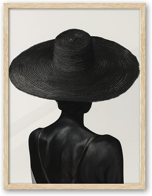 iHery Natural OAK Wood Black Girl Framed Wall Art, 12x16 in Black and White Modern Canvas Wall Art, Trendy African American Black Bedroom Decor, Set of 1 For Bathroom Living Room