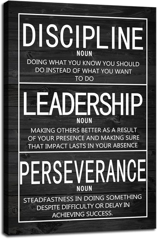Inspirational Wall Art Discipline Noun Leadership Noun Perseverance Noun Canvas Painting Wall Art Positive Motivational Poster Framed Artwork Prints Picture for Living Room Office [12''Wx 18''H]
