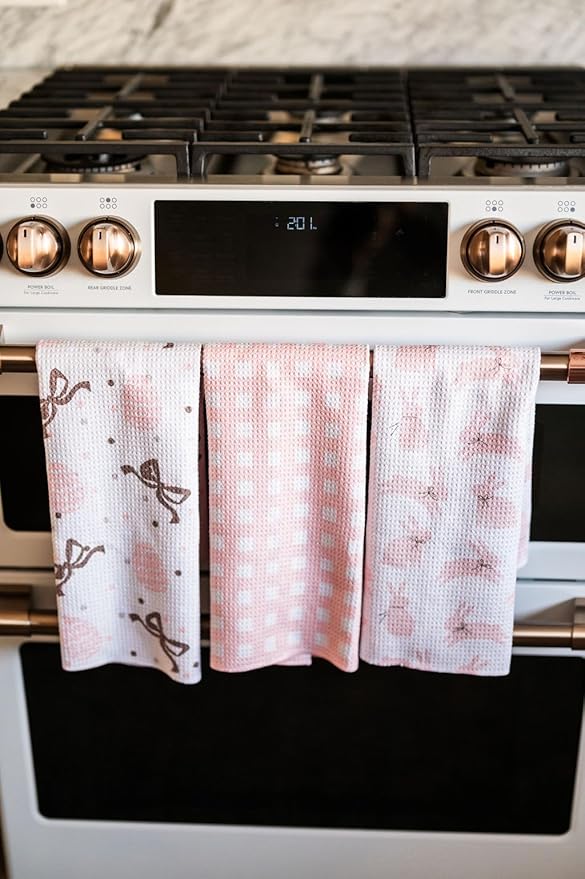 || 3 Pack|| Not Your Ordinary Dish Towels || Waffle Weave Microfiber || Tea Towels || Highly Absorbent || Hanging Loop || Dish Cloths || Modern || Designer Prints (Easter Bows)