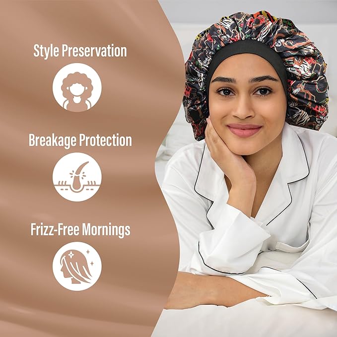 Satin Bonnet Adjustable Sleeping Silk Bonnet Black Women Men Double Layer Satin Silk Sleep Cap Hair Wrap Large Curly Hair